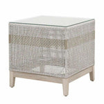 Tapestry Outdoor End Table Taupe & White Rope and Teak - LOOMLAN - Essentials For Living - Outdoor Side Tables