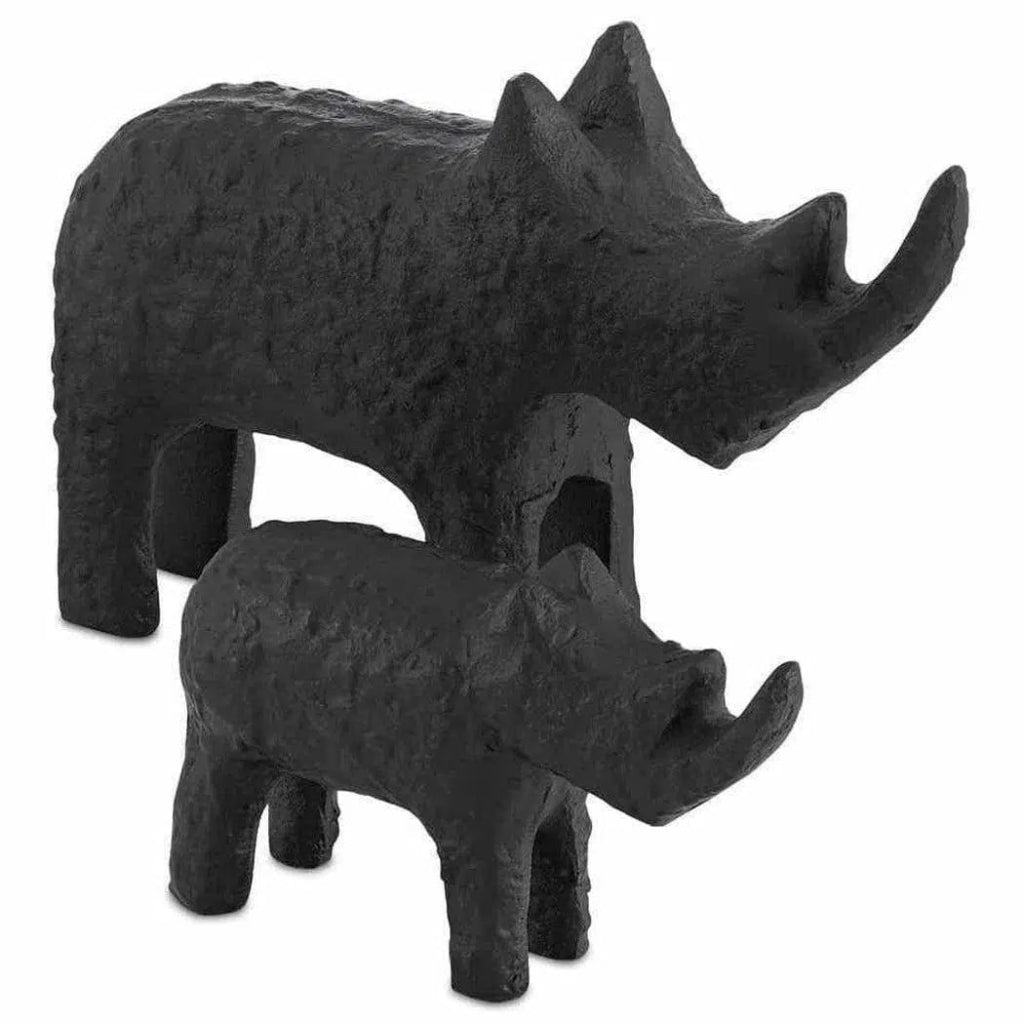 Textured Matte Black Kano Black Large Rhino - LOOMLAN - Currey & Co - Statues & Sculptures