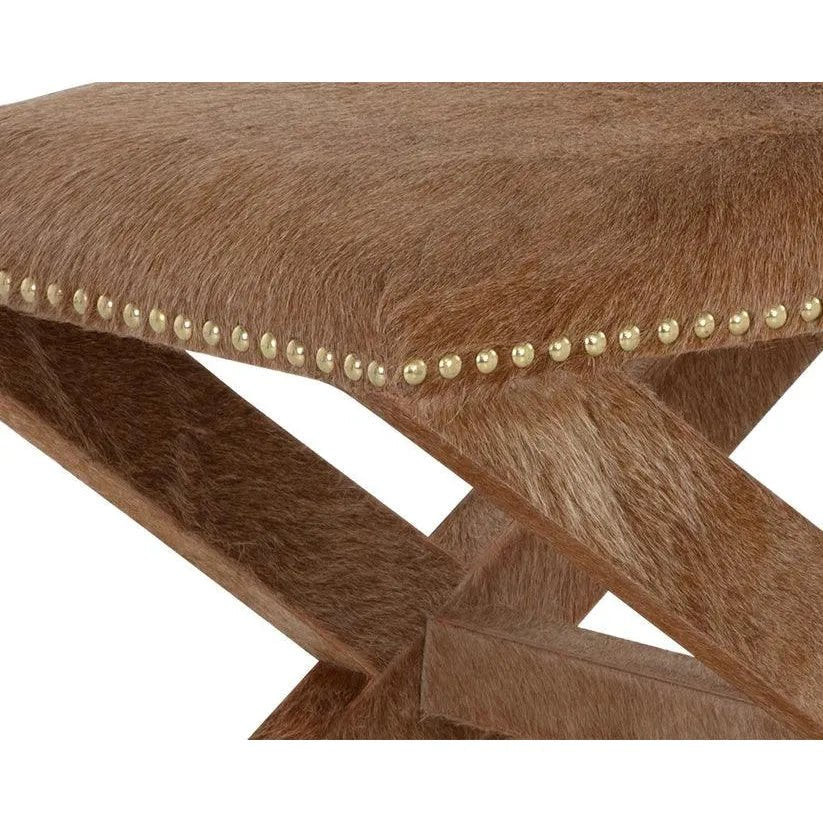 Theodora Stool Classic Cowhide Ottoman Wood Base - LOOMLAN - SUNPAN - Poufs and Stools