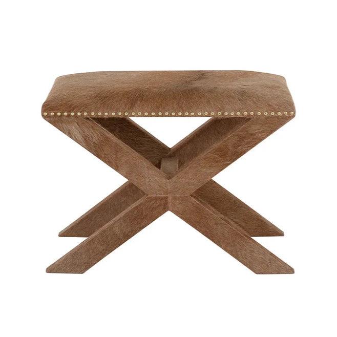 Theodora Stool Classic Cowhide Ottoman Wood Base - LOOMLAN - SUNPAN - Poufs and Stools