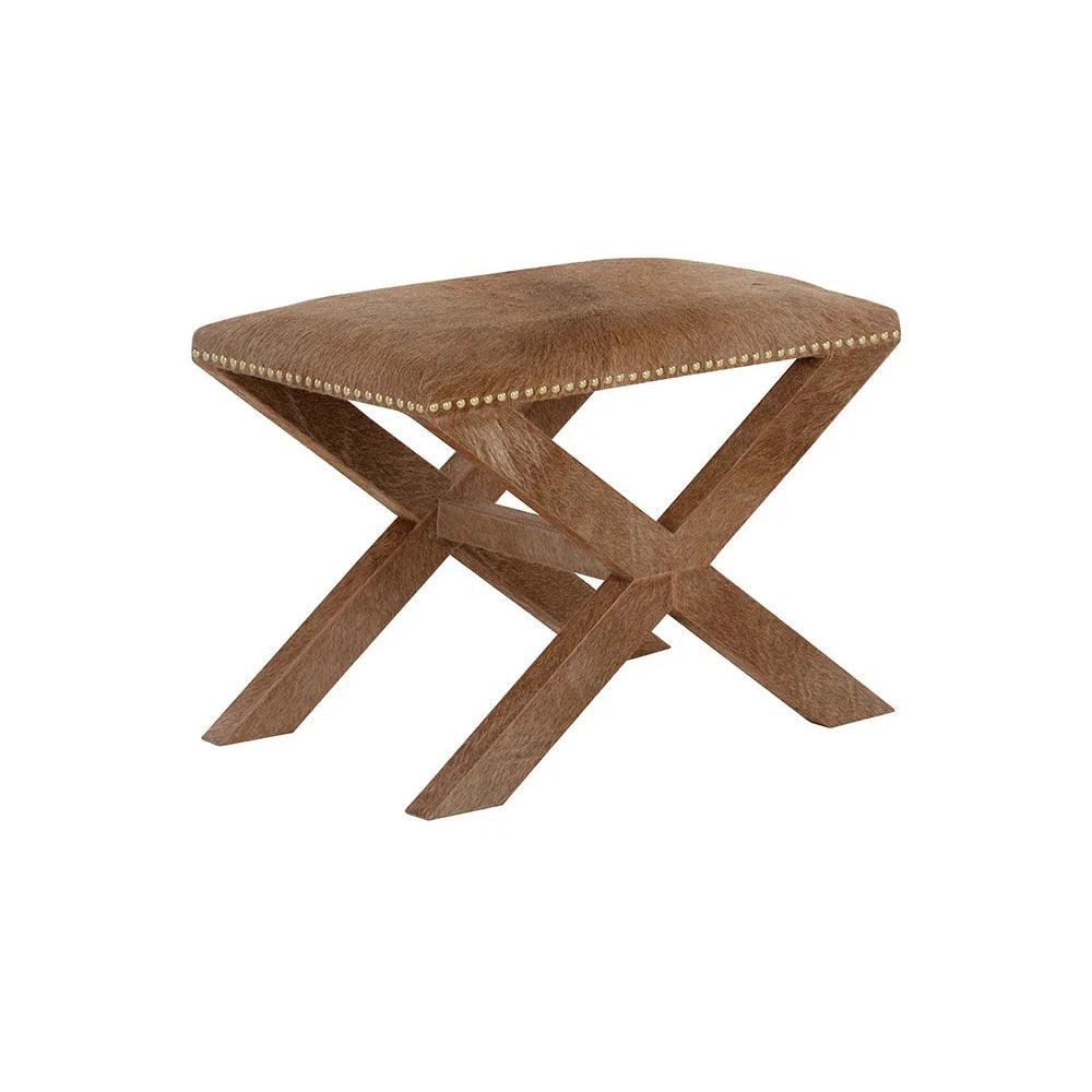 Theodora Stool Classic Cowhide Ottoman Wood Base - LOOMLAN - SUNPAN - Poufs and Stools