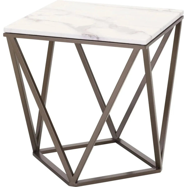 Tintern End Table White & Antique Brass - LOOMLAN - Zuo Modern - Side Tables