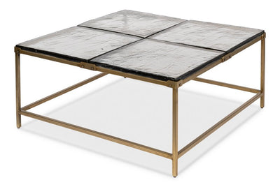 Titus Iron Framed Square Coffee Table - LOOMLAN - Sarreid - Coffee Tables