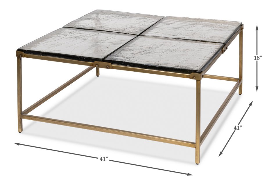 Titus Iron Framed Square Coffee Table - LOOMLAN - Sarreid - Coffee Tables