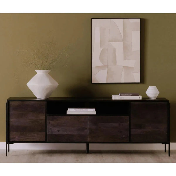 Tobin Wood & Steel Black Entertainment Unit - LOOMLAN - Moe's Home - TV Stands & Media Centers