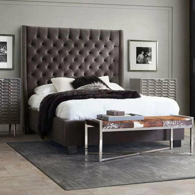 Tufted Grey Bed Frame with Wingback - LOOMLAN - Diamond Sofa - Beds