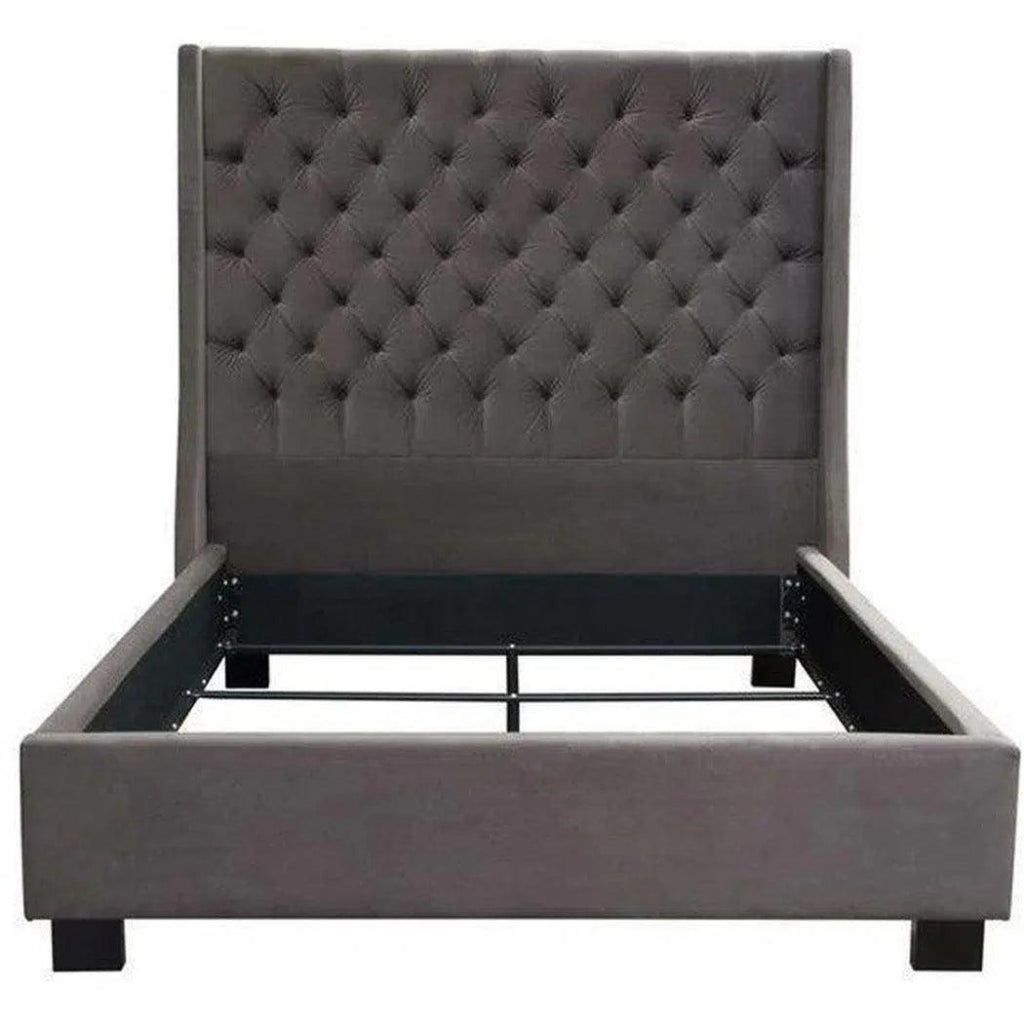 Tufted Grey Bed Frame with Wingback - LOOMLAN - Diamond Sofa - Beds