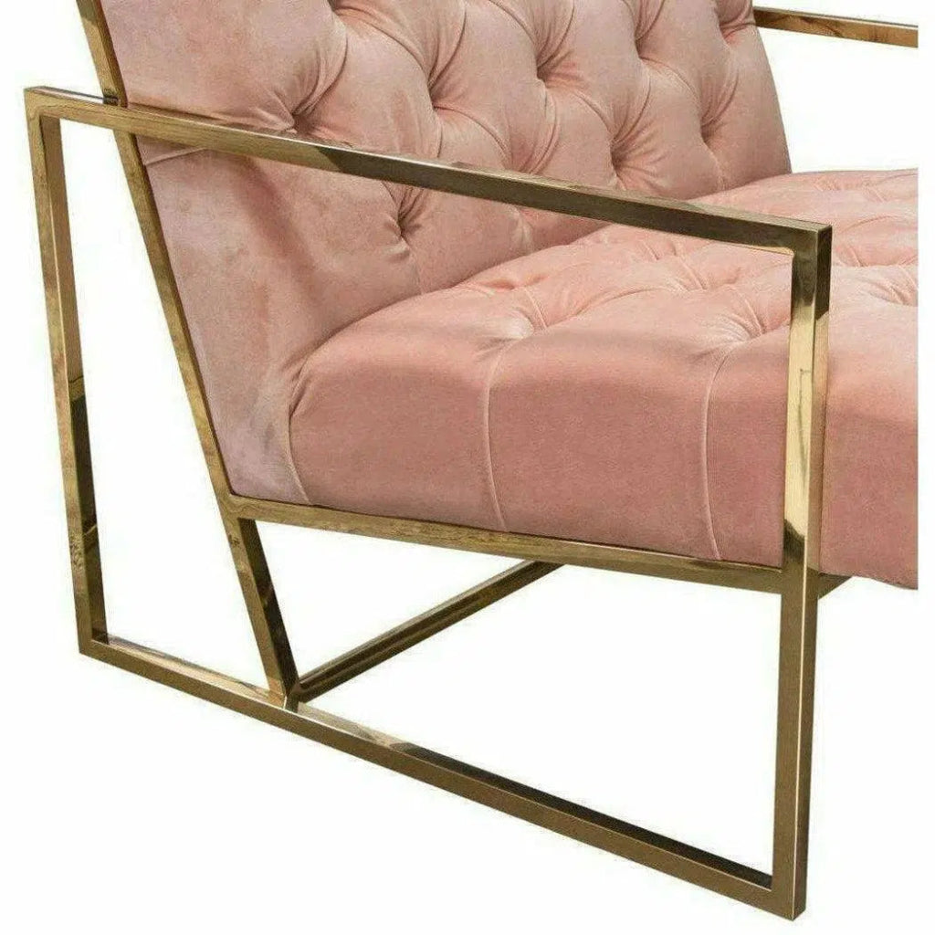 Tufted Luxe Pink Velvet Accent Chair Gold Frame - LOOMLAN - Diamond Sofa - Accent Chairs