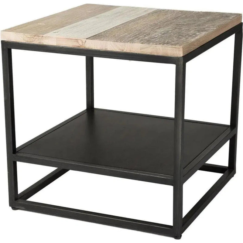 Two - Tone Square Side Table Shelves Wood Base - LOOMLAN - LH Imports - Side Tables