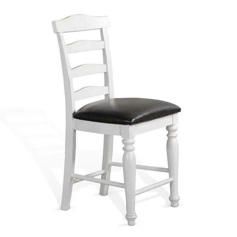 Two Tone White Ladder - back Counter Height Leather Seat - LOOMLAN - Sunny D - Counter Stools