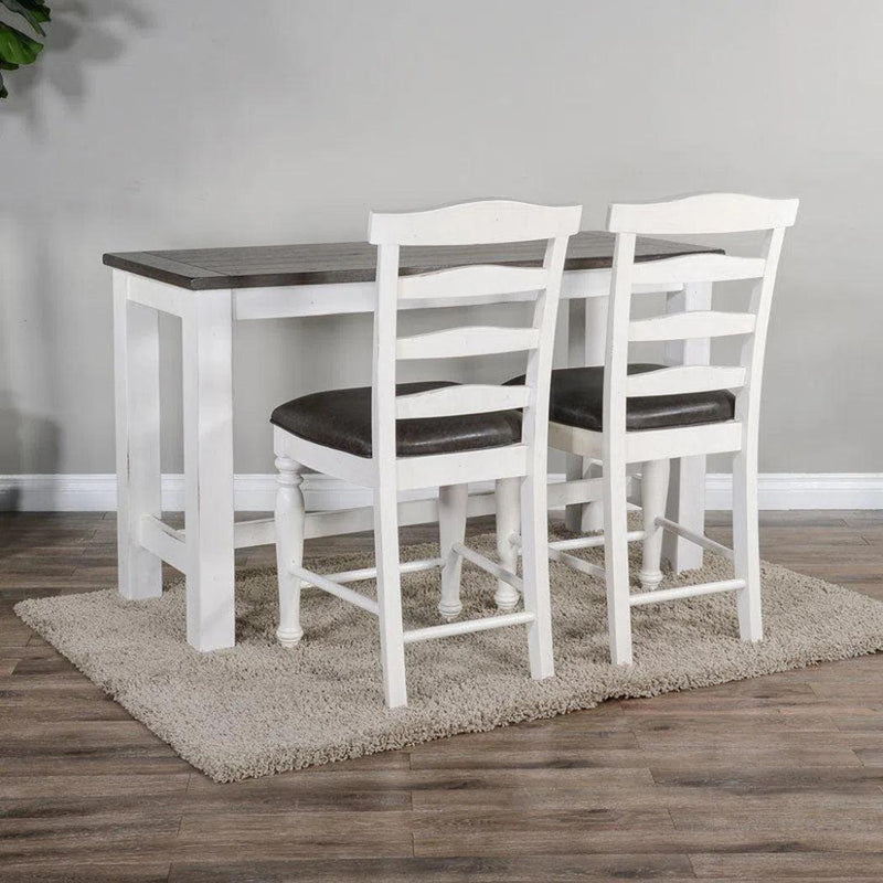 Two Tone White Ladder - back Counter Height Leather Seat - LOOMLAN - Sunny D - Counter Stools