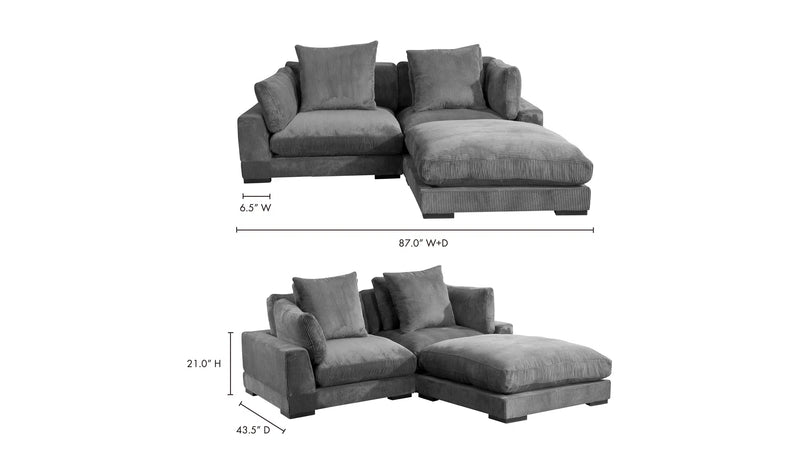 3 PC Grey Corduroy Couch Large Reversible Modular Sofa