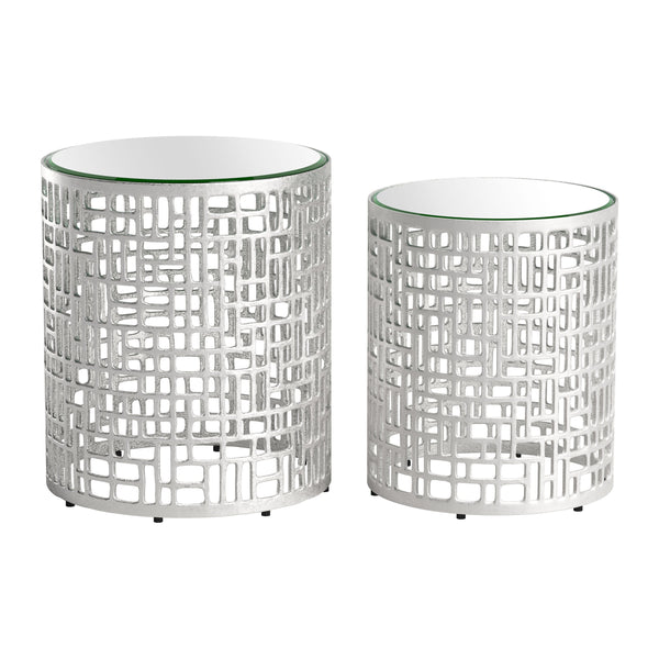 Reden Glass and Aluminum Round Side Table Set (2-Piece)