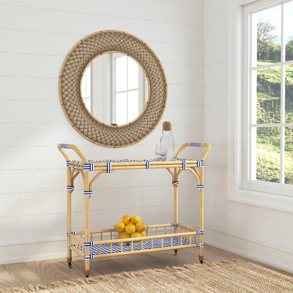 Ventana Rattan Blue Bar Cart - LOOMLAN - Bassett Mirror - Home Bar Carts