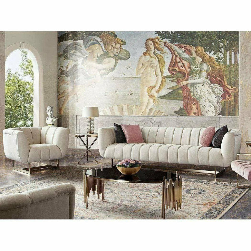 Venus Cream Velvet Sofa With Pink Throw Pillows - LOOMLAN - Diamond Sofa - Sofas & Loveseats