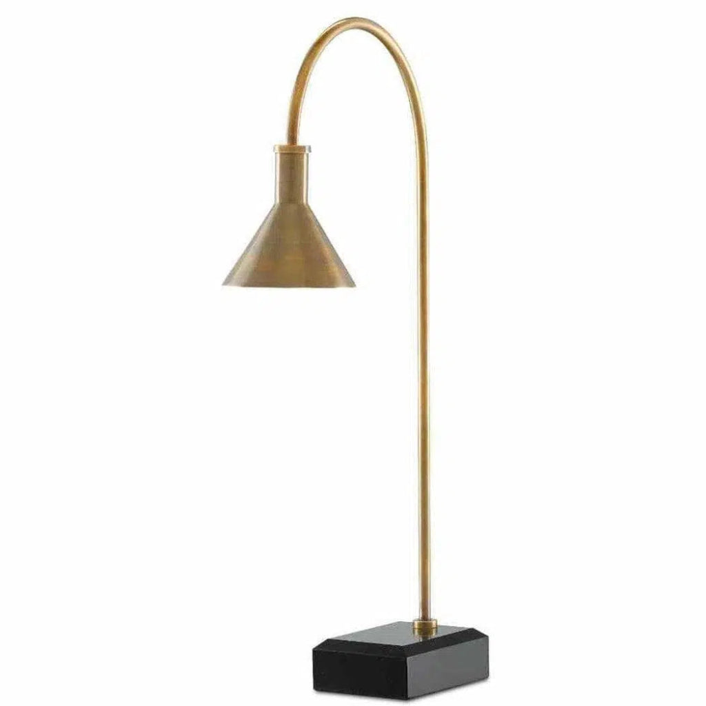 Vintage Brass Black Thayer Desk Lamp - LOOMLAN - Currey & Co - Table Lamps