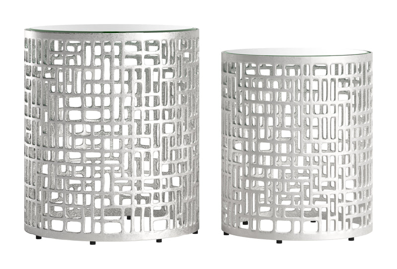 Reden Glass and Aluminum Round Side Table Set (2-Piece)