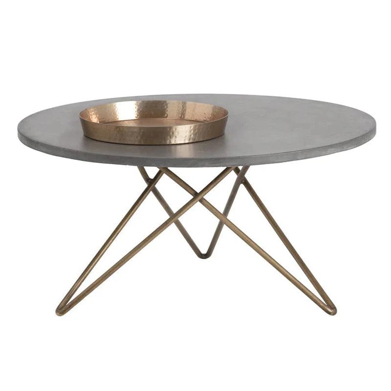 Wesley Coffee Table Concrete Antique Brass Base - LOOMLAN - SUNPAN - Coffee Tables