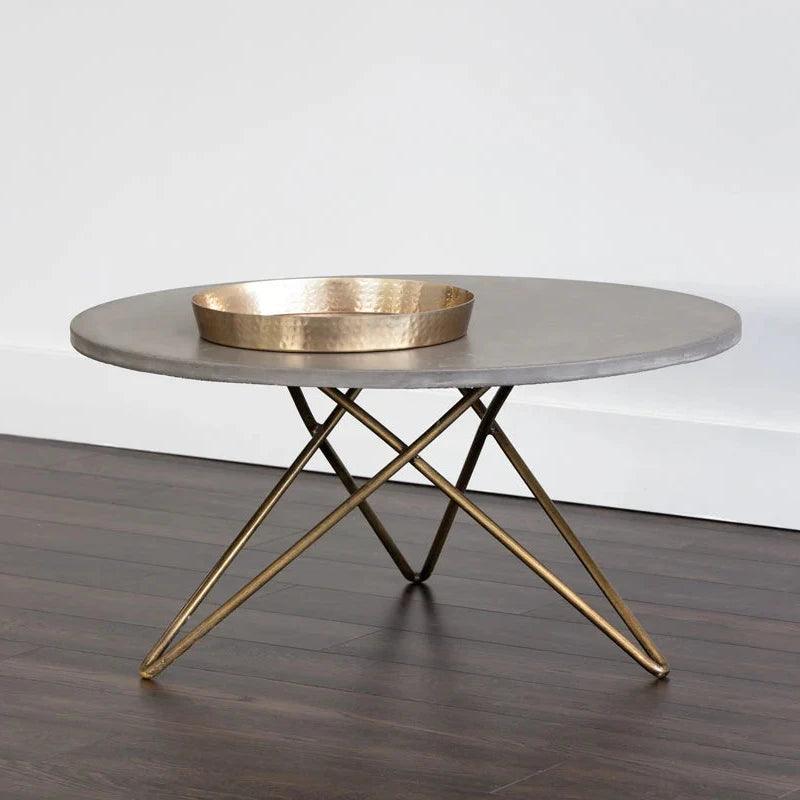 Wesley Coffee Table Concrete Antique Brass Base - LOOMLAN - SUNPAN - Coffee Tables