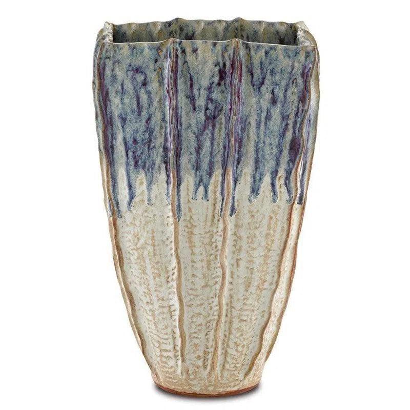 White Blue & Purple Drip Sea Horizon Large Vase - LOOMLAN - Currey & Co - Vases & Jars