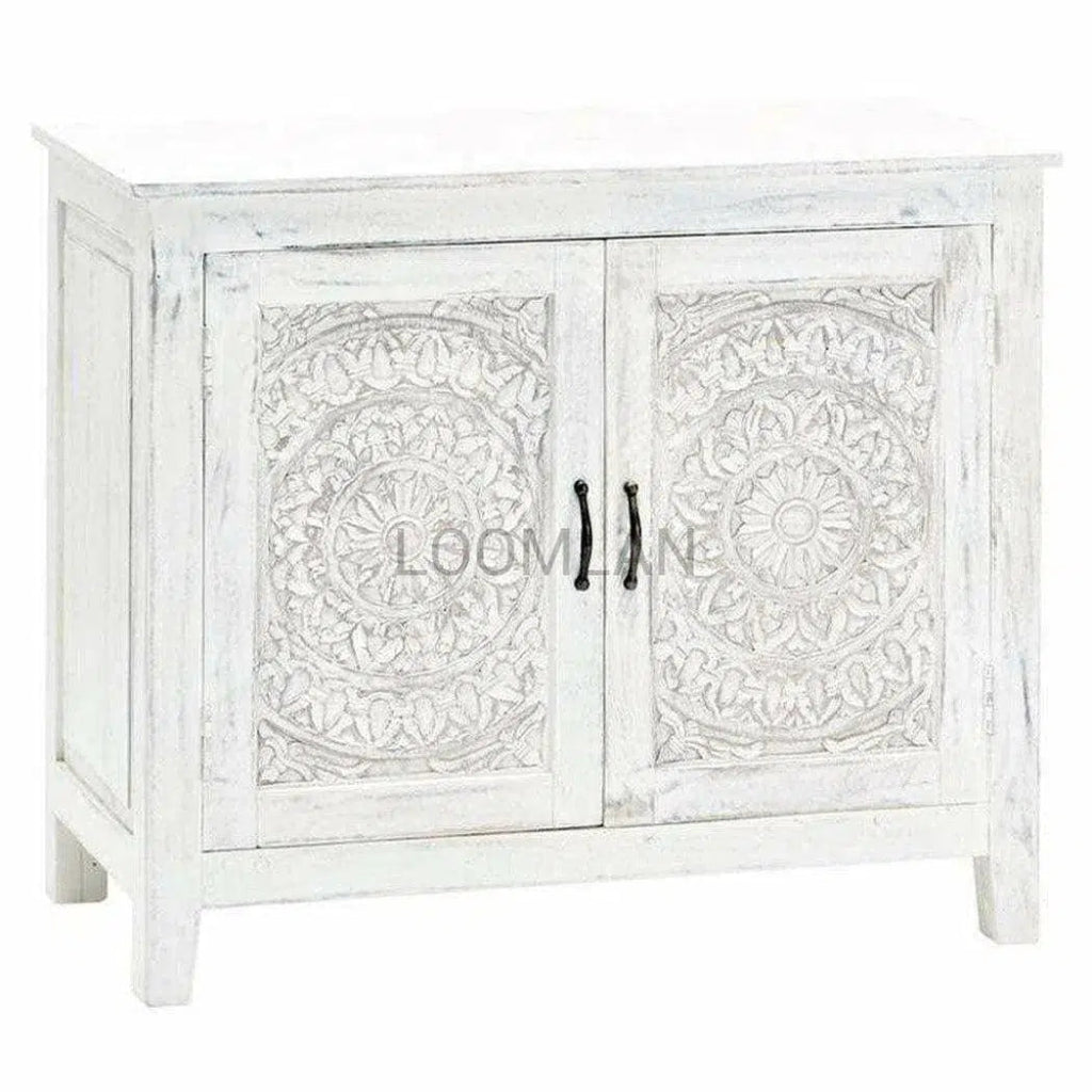 White Bohemian Hand Carved Accent Cabinet - LOOMLAN - LOOMLAN - Accent Cabinets