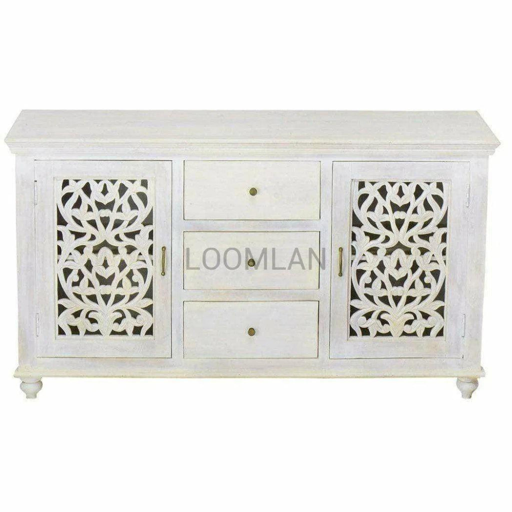 White bohemian sideboard with 3 drawers - LOOMLAN - LOOMLAN - Sideboards