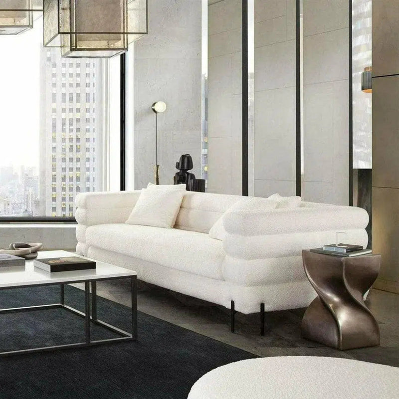 White Boucle Sherpa Low Profile Sofa Throw Pillows - LOOMLAN - Diamond Sofa - Sofas & Loveseats