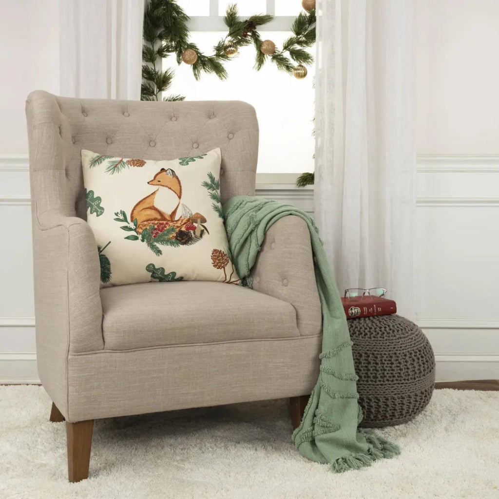 White Christmas Throw Pillow Woodland Fox - LOOMLAN - LOOMLAN - Throw Pillows