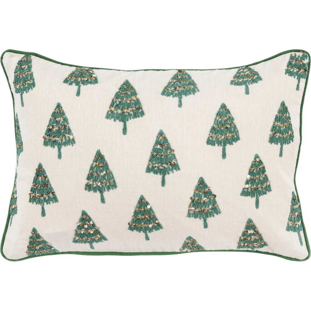 White Christmas Trees Green Lumbar Pillow Insert - LOOMLAN - LOOMLAN - Throw Pillows