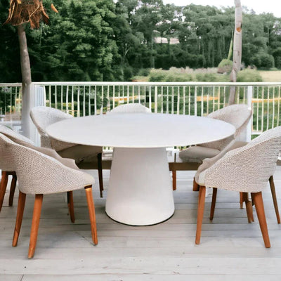 White Concrete Round Dining Table Indoor Outdoor Use - LOOMLAN - Artesia - Outdoor Dining Tables