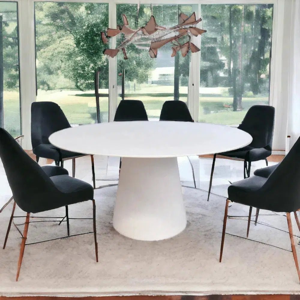 White Concrete Round Dining Table Indoor Outdoor Use - LOOMLAN - Artesia - Outdoor Dining Tables