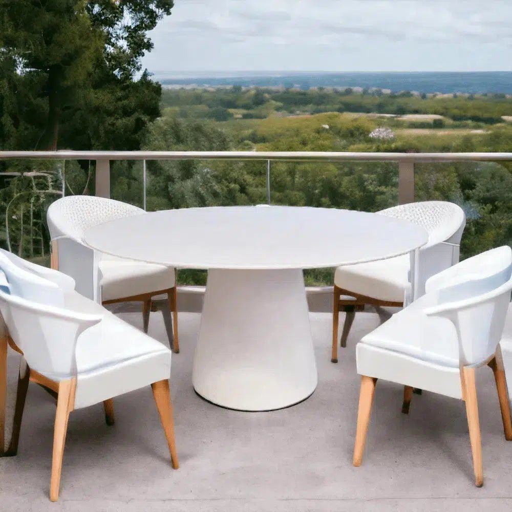 White Concrete Round Dining Table Indoor Outdoor Use - LOOMLAN - Artesia - Outdoor Dining Tables