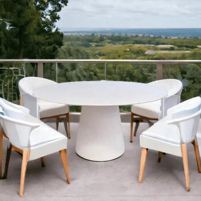 White Concrete Round Dining Table Indoor Outdoor Use - LOOMLAN - Artesia - Outdoor Dining Tables