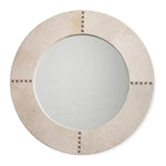 White Cowhide Leather Round Cross Stitch Wall Mirror - LOOMLAN - Jamie Young - Wall Mirrors