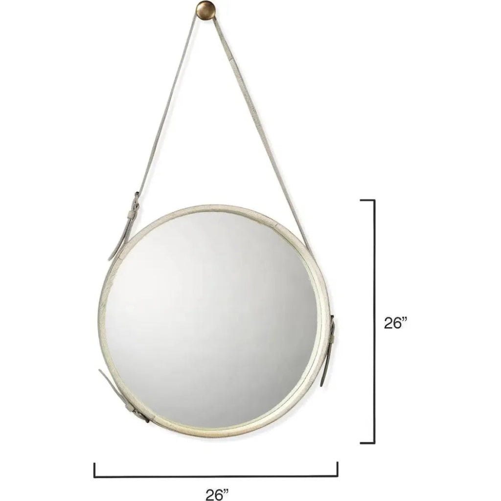 White Cowhide Round Wall Mirror - LOOMLAN - Jamie Young - Wall Mirrors