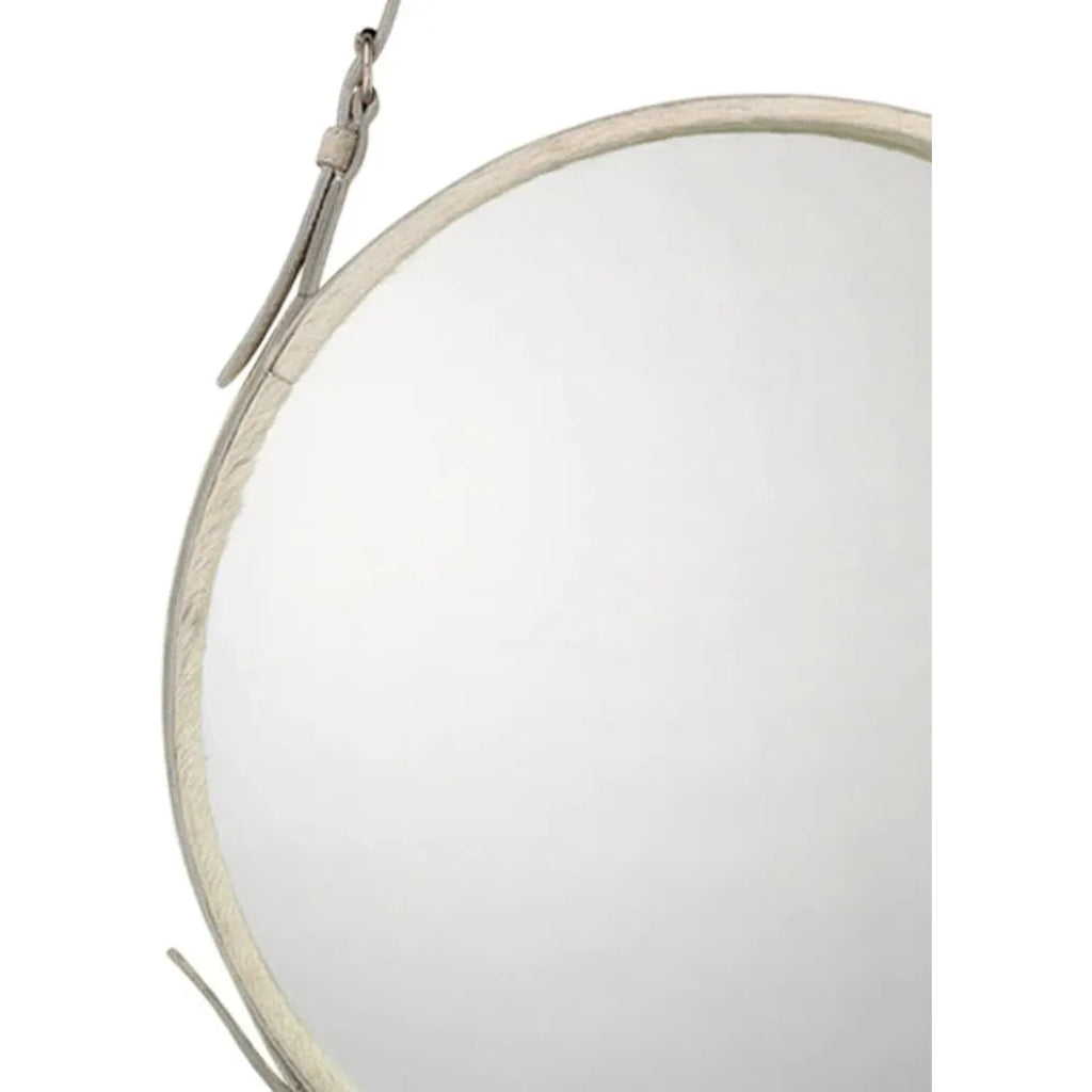 White Cowhide Round Wall Mirror - LOOMLAN - Jamie Young - Wall Mirrors