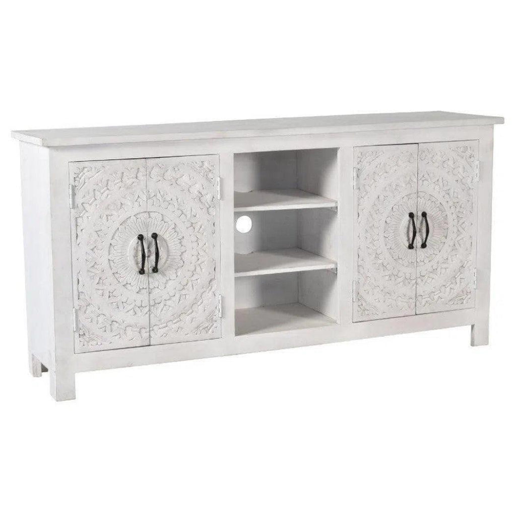 White Farmhouse Boho Chic Cabinet - LOOMLAN - LOOMLAN - TV Stands & Media Centers