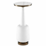 White Gesso Antique Brass Greta Drinks Table - LOOMLAN - Currey & Co - Side Tables