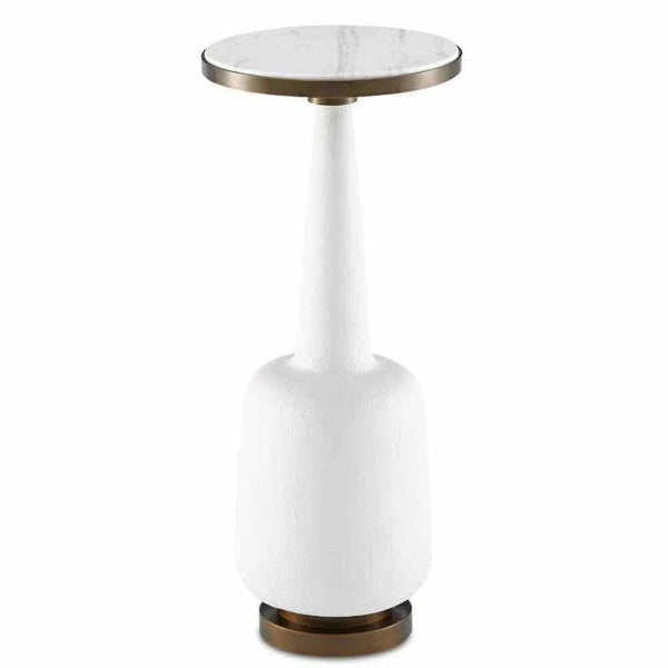 White Gesso Antique Brass Greta Drinks Table - LOOMLAN - Currey & Co - Side Tables