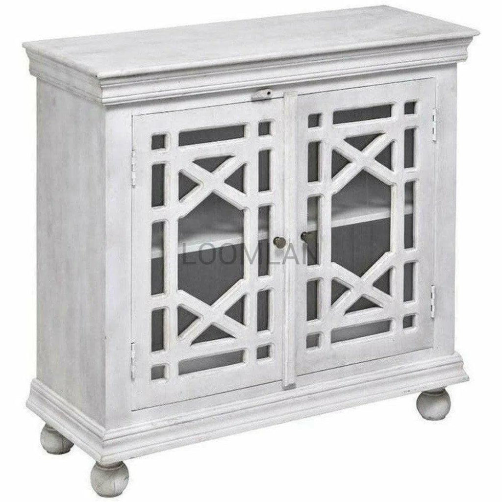 White Glass Trellis Doors Accent Cabinet - LOOMLAN - LOOMLAN - Accent Cabinets