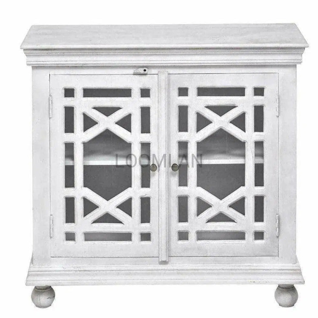 White Glass Trellis Doors Accent Cabinet - LOOMLAN - LOOMLAN - Accent Cabinets