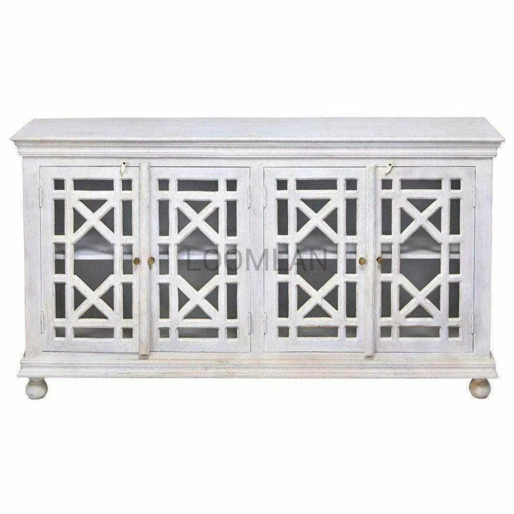 White Glass Trellis Doors Sideboard Cabinet - LOOMLAN - LOOMLAN - Sideboards