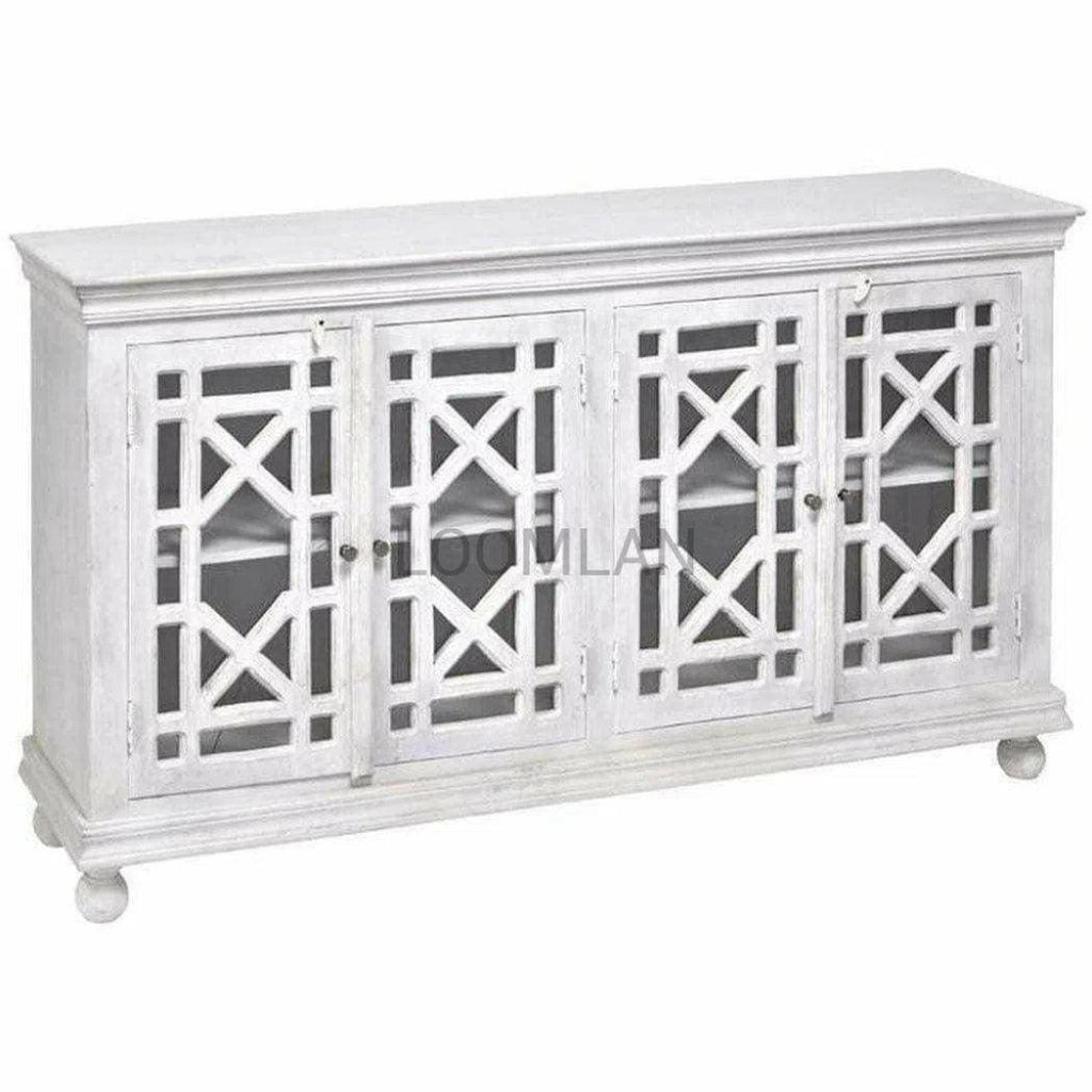 White Glass Trellis Doors Sideboard Cabinet - LOOMLAN - LOOMLAN - Sideboards