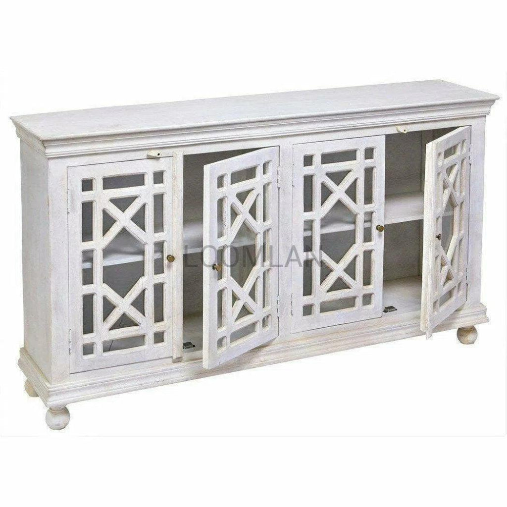 White Glass Trellis Doors Sideboard Cabinet - LOOMLAN - LOOMLAN - Sideboards