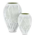 White Green Patta Green Vase Set of 2 - LOOMLAN - Currey & Co - Vases & Jars