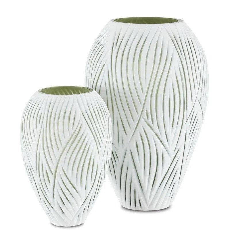 White Green Patta Green Vase Set of 2 - LOOMLAN - Currey & Co - Vases & Jars