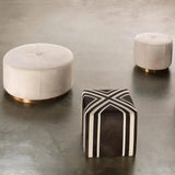White Hide & Small Thackeray Round Pouf - LOOMLAN - Jamie Young - Poufs and Stools