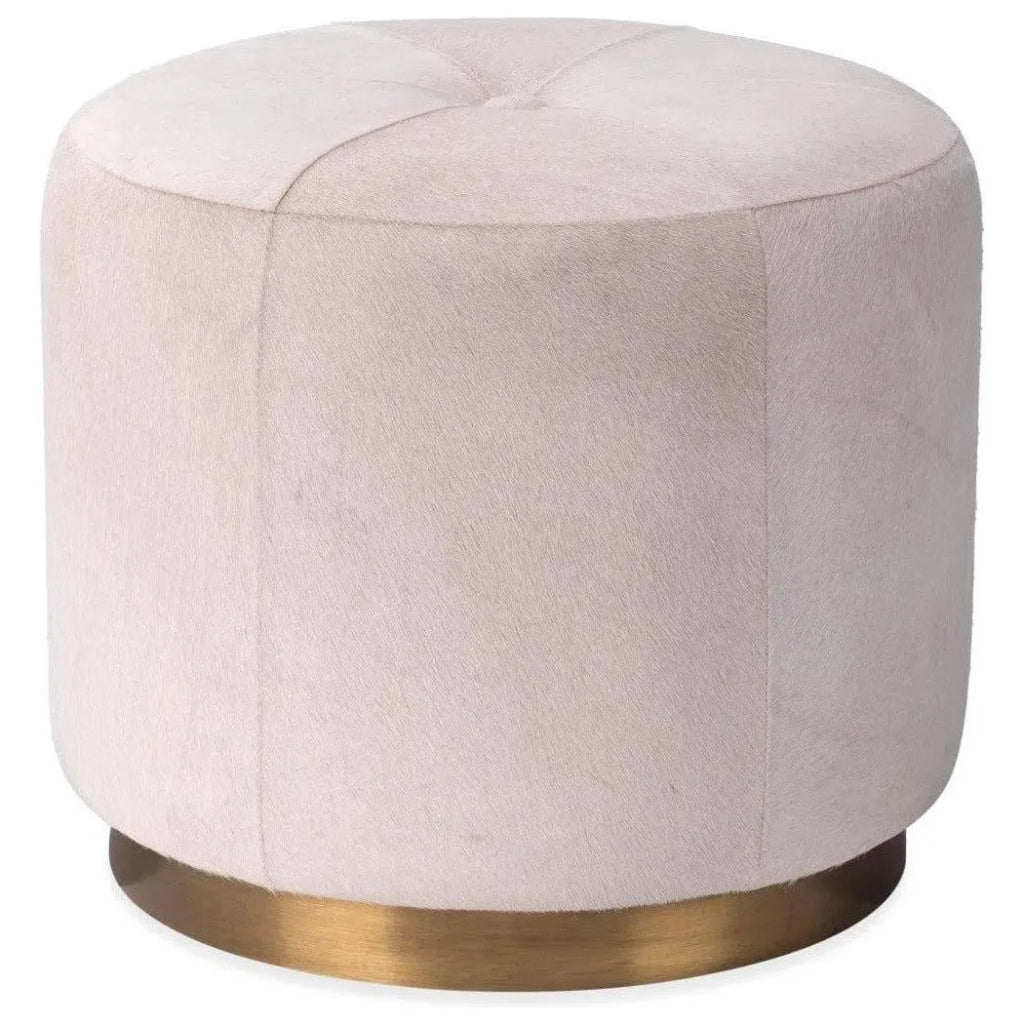 White Hide & Small Thackeray Round Pouf - LOOMLAN - Jamie Young - Poufs and Stools