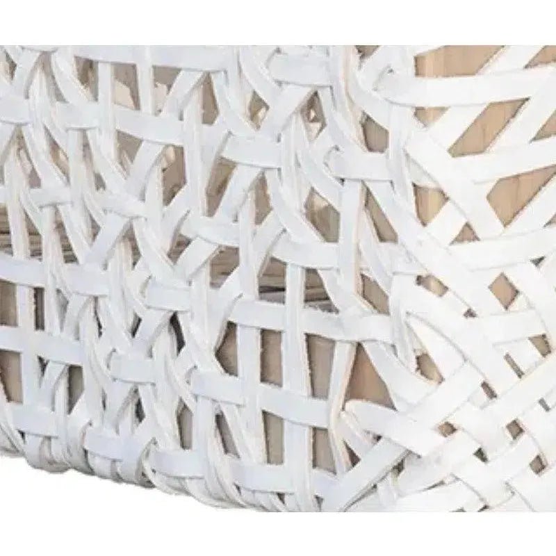 White Leather Woven Lulua Backless Bench - LOOMLAN - Artesia - Bedroom Benches