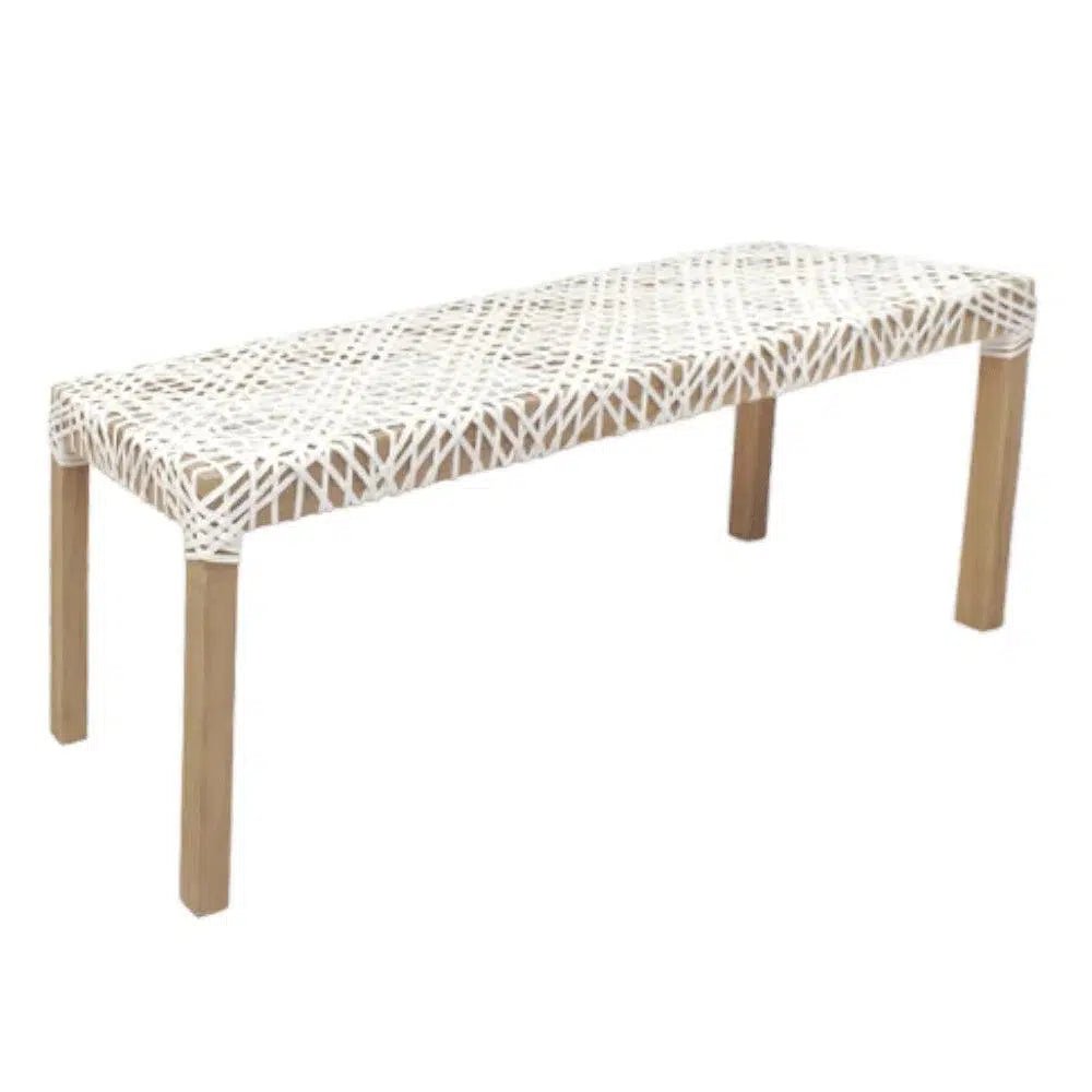 White Leather Woven Lulua Backless Bench - LOOMLAN - Artesia - Bedroom Benches